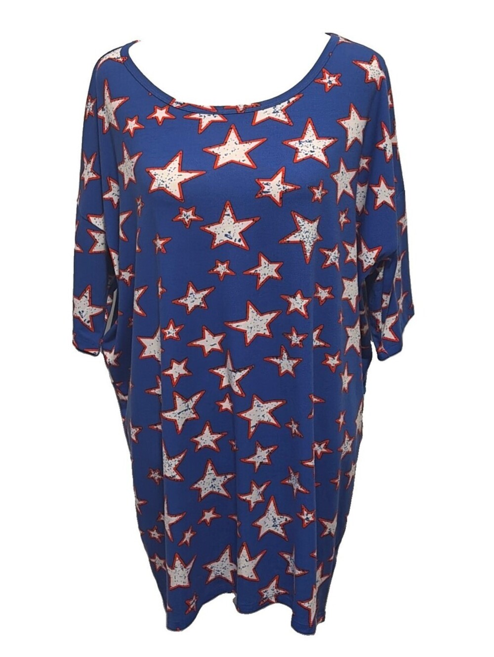 NWT LuLaRoe Irma Medium Top Vibrant Blue Distressed Star Pattern Size 12-14